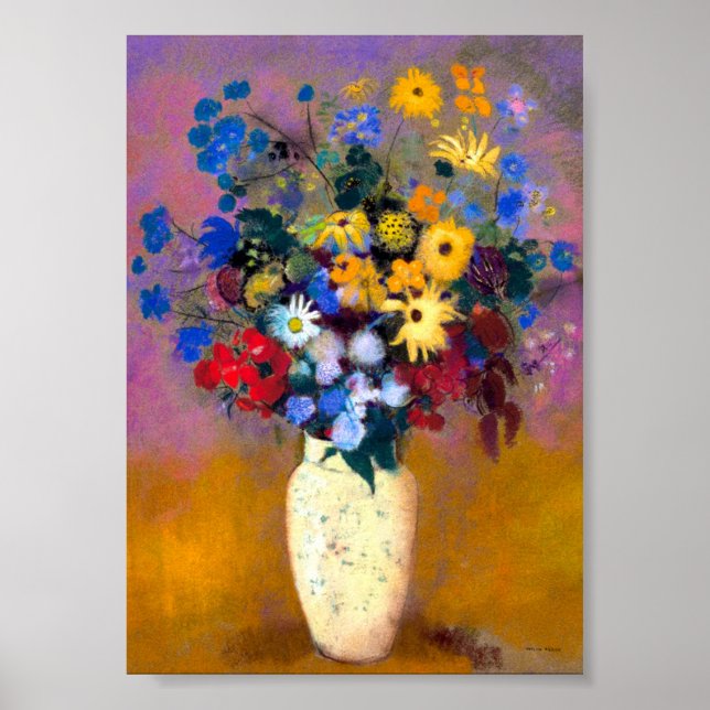 Póster Base blanca con flores Odilon Redon (Frente)