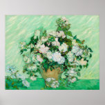 Póster Base con Rosas de Vincent Van Gogh<br><div class="desc">Vase con Rosas de Vincent Van Gogh, aceite sobre lienzo de 1890, es un cuadro de vida de un gran grupo de flores pálidas en un jarrón de cerámica. Van Gogh pintó con gruesos y giratorios trazos de colores de aceite deteriorados con variaciones de rosa, blanco, amarillo y verde con...</div>