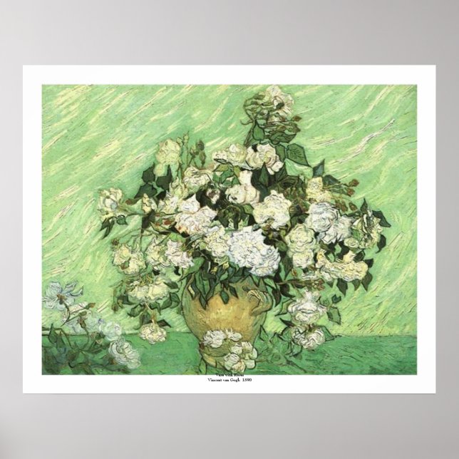 Póster Base con Rosas de Vincent van Gogh (Frente)