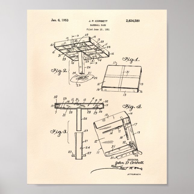 Póster Base de béisbol de 1953 Patent Art Old Peper (Frente)