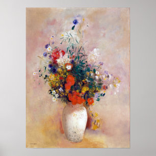 Póster Base de flores de Odilon Redon (fondo rosado)