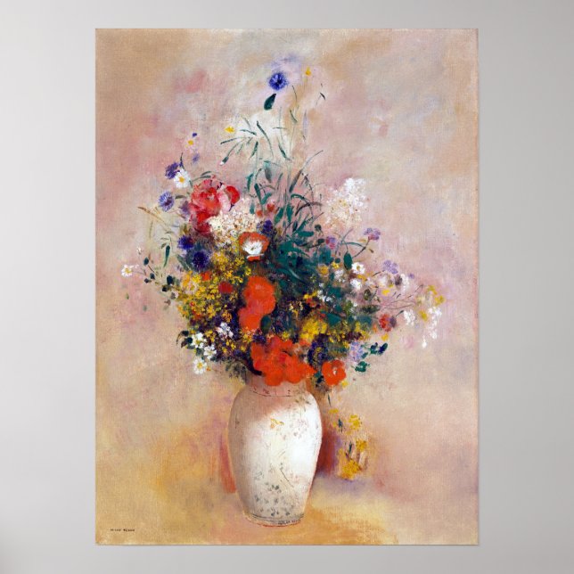 Póster Base de flores de Odilon Redon (fondo rosado) (Frente)