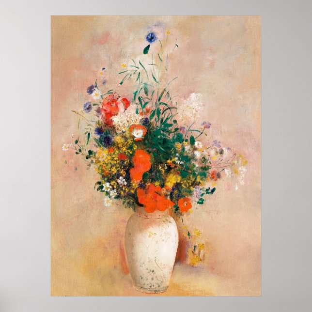 Póster Base de flores (fondo rosado) (1906) de Odilon (Frente)
