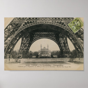 Póster Base de la Torre Eiffel Negra y Blanca