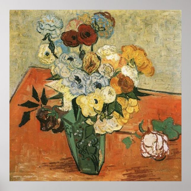 Póster Base japonesa con Rosas de Vincent van Gogh (Frente)