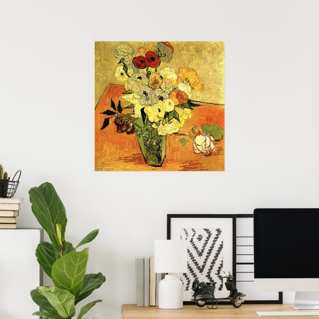 Póster Base japonesa, Rosas, anémonas de Vincent van Gogh (Oficina en casa)