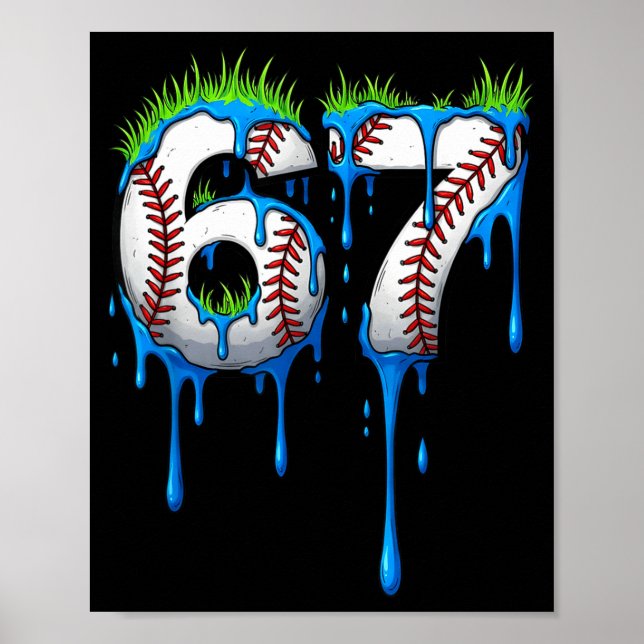 Póster Baseball 67 Six Seven Funny Gen Alpha Meme Blue Dr (Frente)