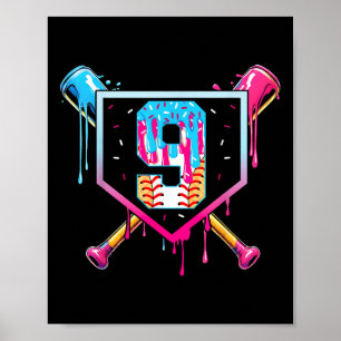 Póster Baseball 9 años helado goteo 9 cumpleaños Bo