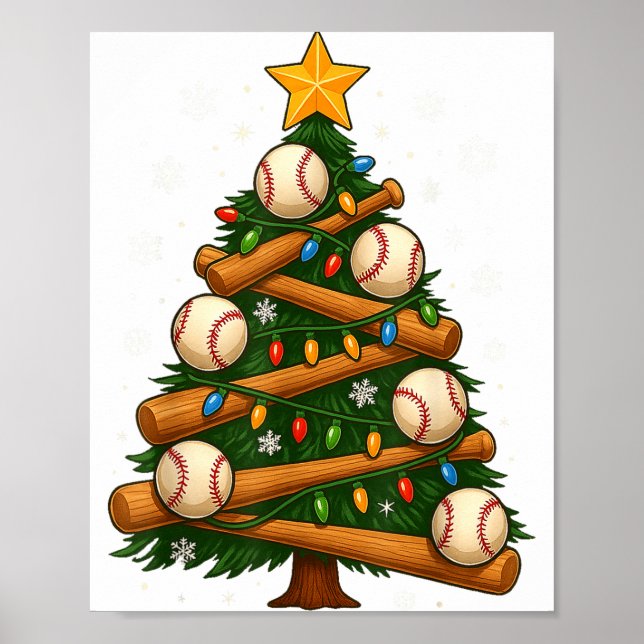 Póster Baseball Bat Christmas Tree Lights Holiday Design  (Frente)