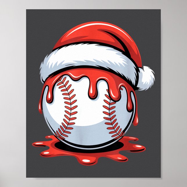 Póster Baseball Christmas Santa Hat Dripng Festive Holida (Frente)