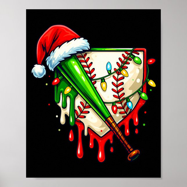 Póster Baseball Christmas Santa Hat Dripng Ice Cream Xmas (Frente)