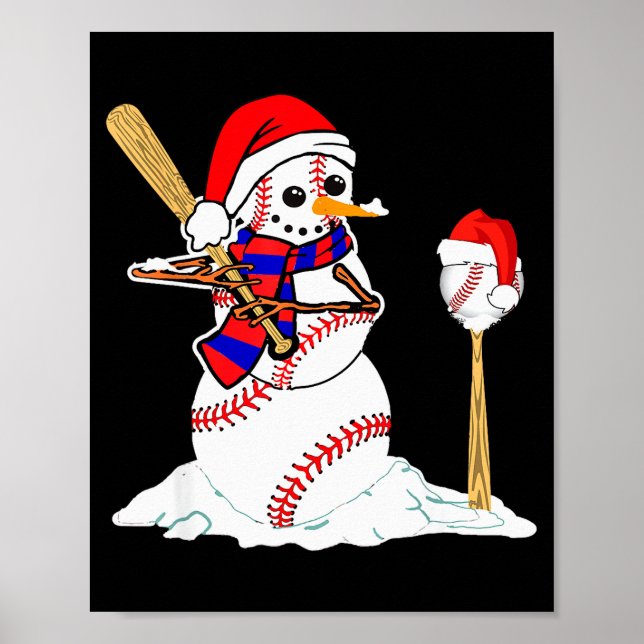Póster Baseball Christmas Snowman Playing Baseball  (Frente)