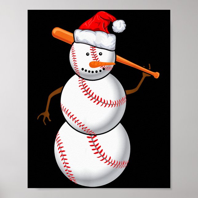Póster Baseball Fan Snowman Funny Christmas Gift  (Frente)