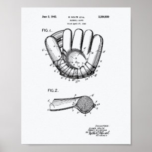 Póster Baseball Glove 1942 Patent Art White Paper