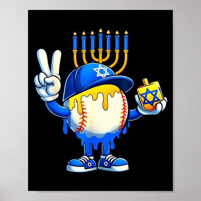 Póster Baseball Ice Cream Drip Dreidel Happy Hanukkah Boy (Frente)