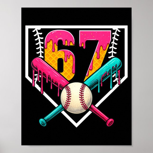Póster Baseball Ice Cream Drip Number 67 Player 67th Birt (Frente)