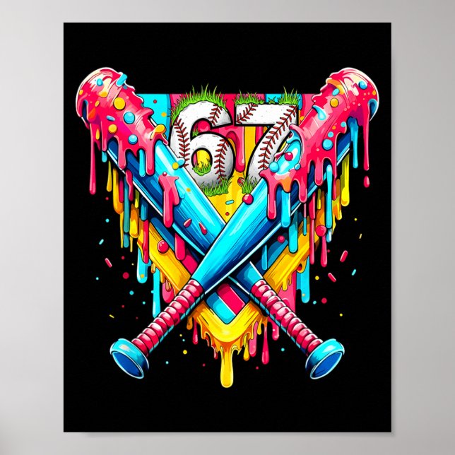 Póster Baseball Ice Cream Drip Number 67 Player 67th Birt (Frente)
