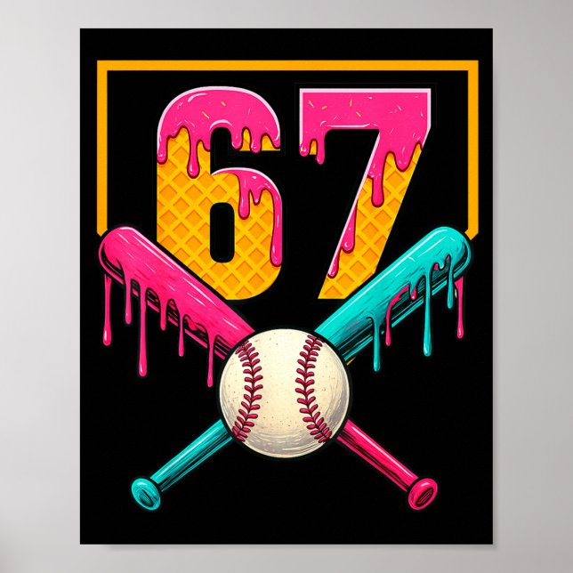 Póster Baseball Ice Cream Drip Number 67 Player 67th Birt (Frente)