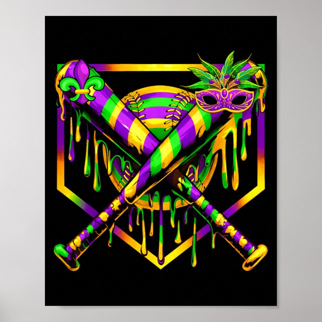 Póster Baseball Mardi Gras Carnival Party Mask Ice Cream  (Frente)