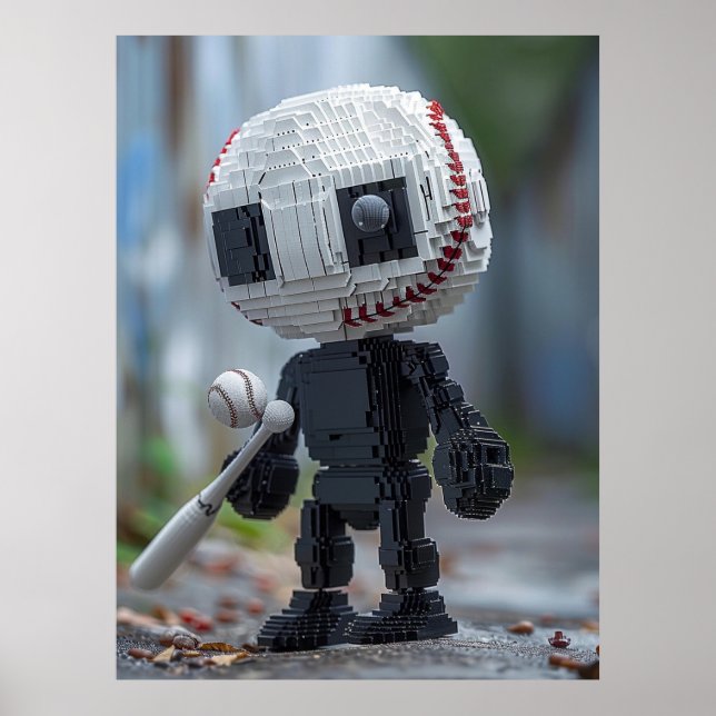 Póster Baseball Mascot — Team-Neutral Voxel Athlete Tee (Frente)