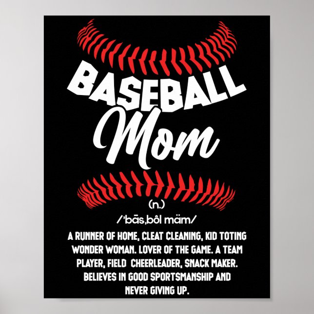 Póster Baseball Mom Definition Sport Softball (Frente)