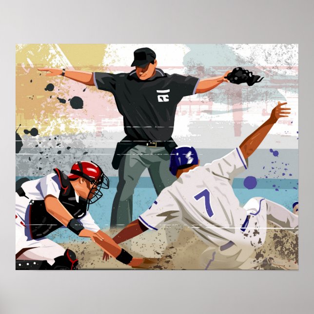 Póster Baseball player safe at home plate (Frente)
