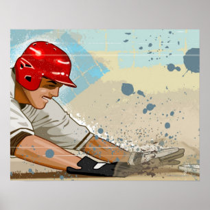 Póster Baseball Player Sliding