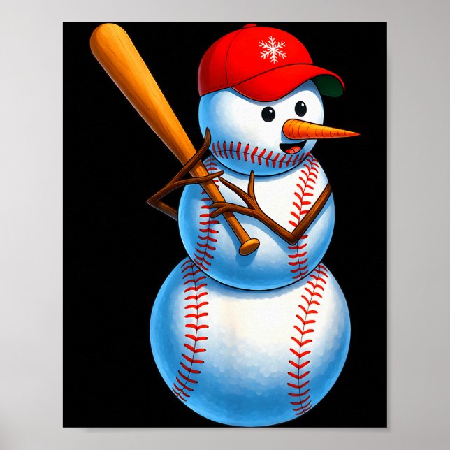 Póster Baseball Snowman Merry Christmas Xmas Pajamas Men  (Frente)
