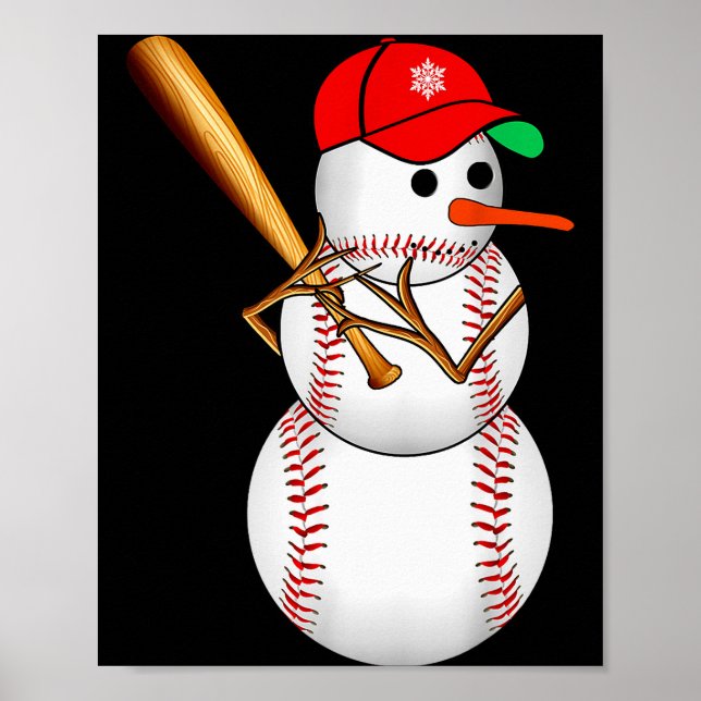 Póster Baseball Snowman Snow Christmas Xmas Men Women  (Frente)