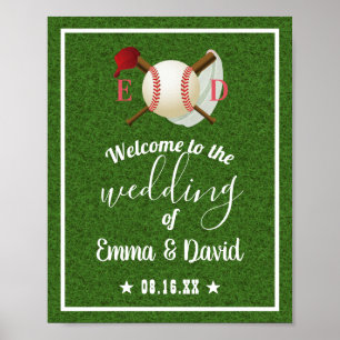 Póster Baseball Theme Sports Wedding Green Grass Welcome