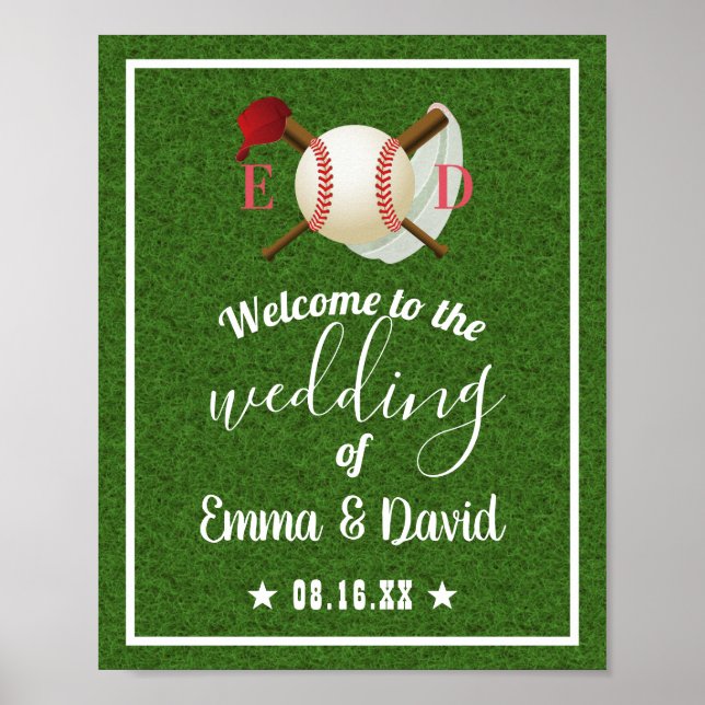 Póster Baseball Theme Sports Wedding Green Grass Welcome (Frente)