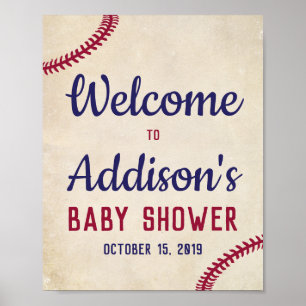 Póster Baseball Themed Baby Shower Welcome Sign Poster