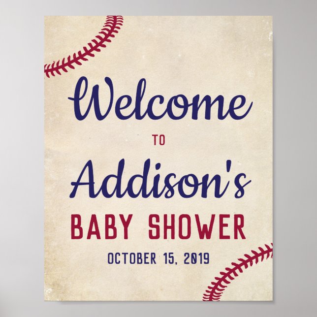 Póster Baseball Themed Baby Shower Welcome Sign Poster (Frente)