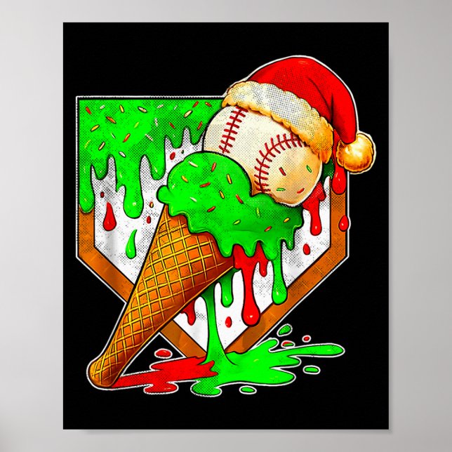 Póster Baseball Xmas Christmas Baseball Ice Cream Drip Bo (Frente)