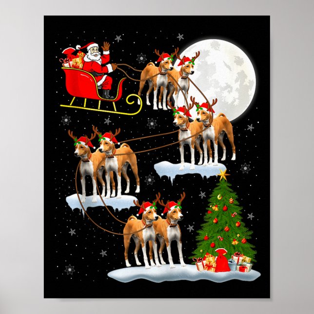 Póster Basenji Dog Santa Sleigh Flying Funny Magical Chri (Frente)