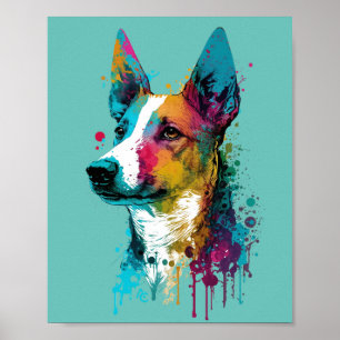 Póster Basenji - Graffiti Neon Ink Splash