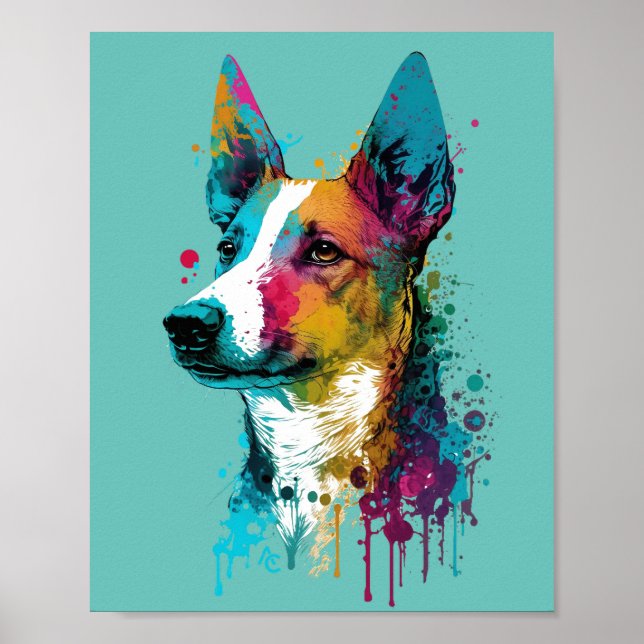 Póster Basenji - Graffiti Neon Ink Splash (Frente)