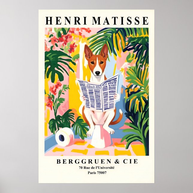 Póster Basenji on Toilet Art Print Funny Matisse Style (Frente)
