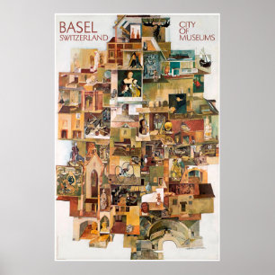 Póster Basilea. Suiza, Ciudad de los Museos, Cartel de vi