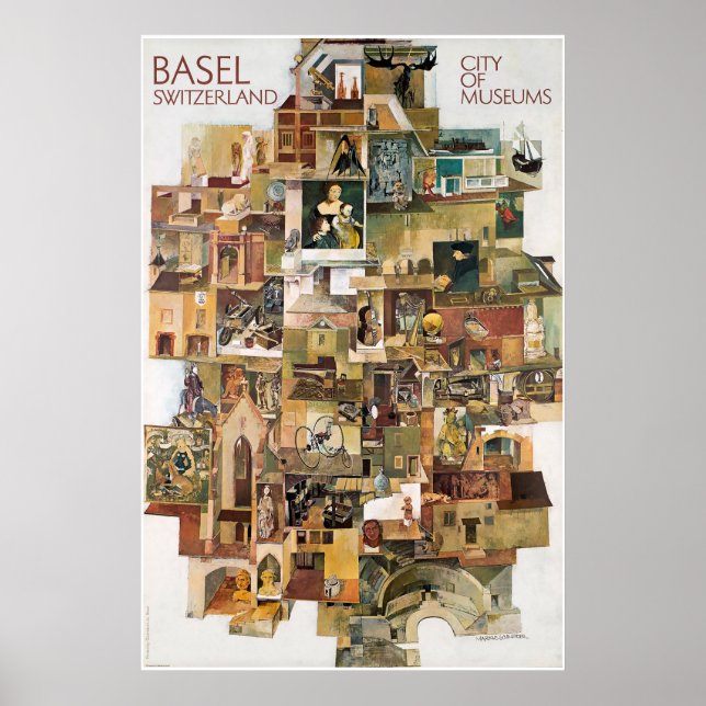 Póster Basilea. Suiza, Ciudad de los Museos, Cartel de vi (Frente)