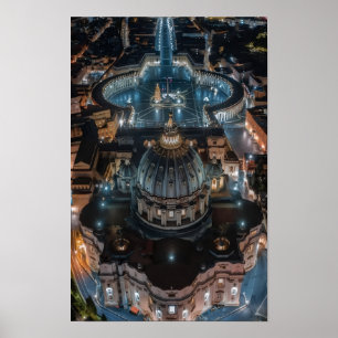 Póster Basílica y Plaza de San Pedro de noche
