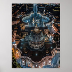 Póster Basílica y Plaza de San Pedro de noche