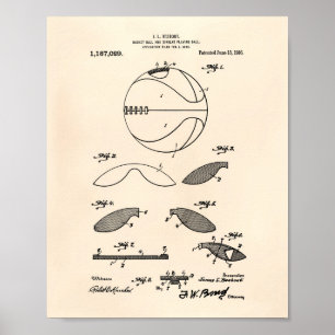 Póster Basket Ball 1916 Patent Art Old Peper
