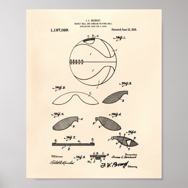 Póster Basket Ball 1916 Patent Art Old Peper (Frente)