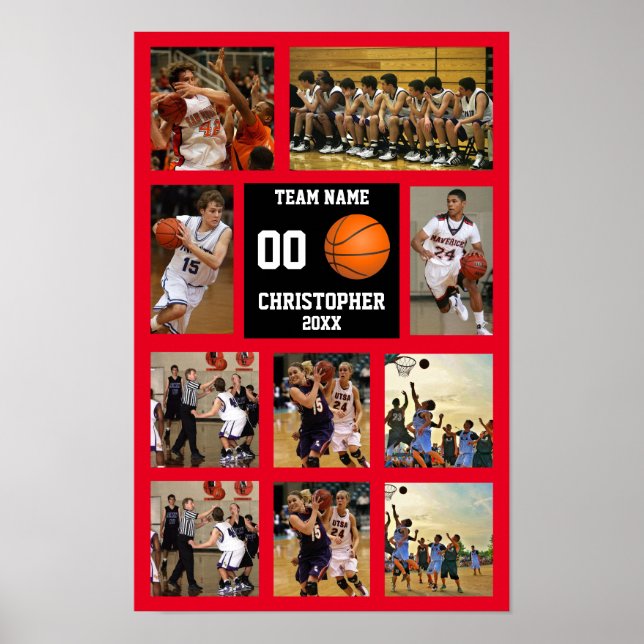 Póster Basketball 10 Photo collage Red team name Small (Frente)