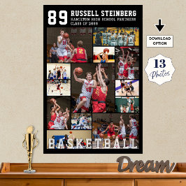Póster Basketball 13 Photo Collage Player Name Number