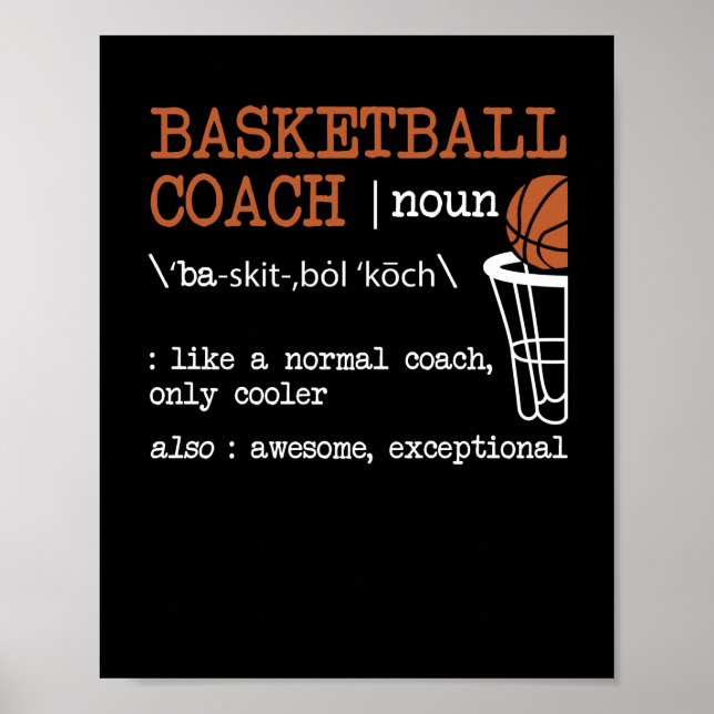 Póster Basketball Coach Definition Bball Coach Funny (Frente)
