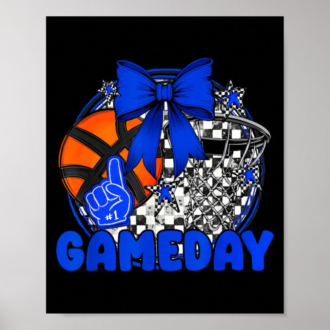 Póster Basketball Game Day Go Cheer Team Blue Coquette Ch (Frente)
