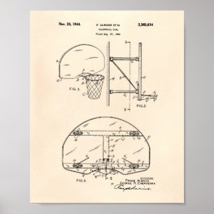 Póster Basketball Goal 1944 Patent Art Old Peper