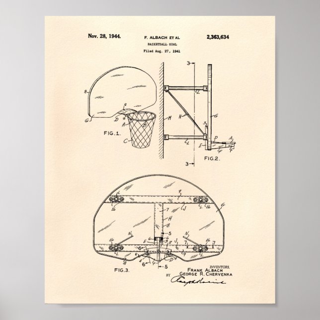 Póster Basketball Goal 1944 Patent Art Old Peper (Frente)